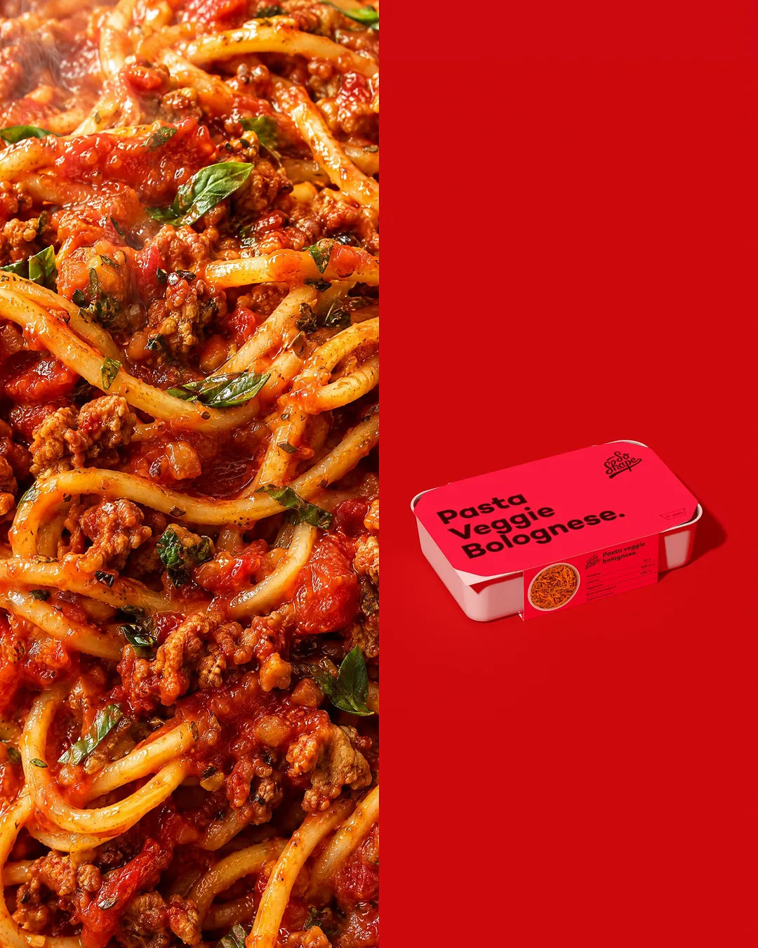 Piatto So Shape Pasta Veggie Bolognese, consistenza e vaschetta